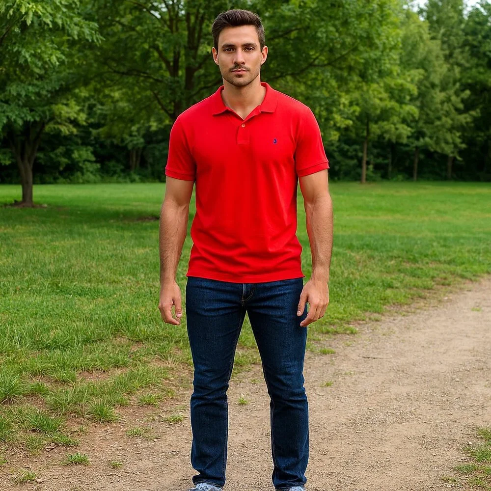 RALPH LAUREN POLO Custom‎ Fit Men XL Golf Red/Navy Short Sleeve Preppy Y2K Shirt